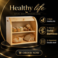 Boîte à pain en bambou double couche avec couvercle roulant, conteneur à pain de haute qualité pour boulangerie, maison, style ferme, bac de rangement alimentaire