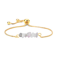Bracelet réglable en laiton en cristal, Quartz noir, puce d'améthyste, perles de pierre naturelle, bracelet de chaîne de venise