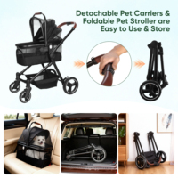 Poussette pliable 3 en 1 pour animaux de compagnie, pour chiens et chats de petite/moyenne taille, avec sac de transport amovible et panier de rangement, et cadre pliable à un bouton