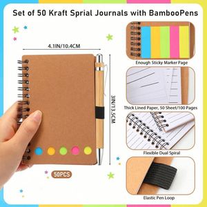 Design Cheap Promotional Custom Logo Spiral Notebook Kraft Paper Cover Notepad with Sticky <b>Notes</b> and Eco-friendly Pen - Product Image 2