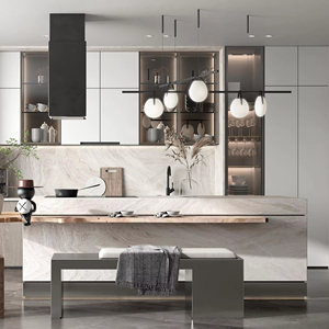 Set di <span class=keywords><strong>Mobili</strong></span> da <span class=keywords><strong>Cucina</strong></span> Moderni Personalizzati con Piani di Lavoro in Laminato e Ripiani Aperti per Appartamenti - Product Image 1