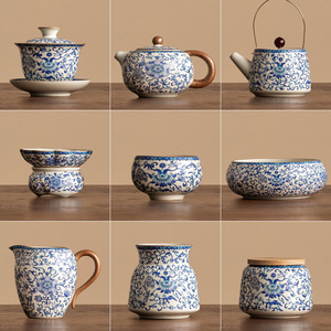 ชุดน้ำชา กังฟู รุ่น Ru Kiln สีน้ำเงิน ลายดอก<span class=keywords><strong>บัว</strong></span> กาน้ำชา ถ้วยชา ถ้วยมาสเตอร์ ถ้วยทรงอ้วน 80 มล. เซรามิก พร้อมฝาปิด กล่องของขวัญ สำหรับใช้ในครัวเรือน - Product Image 2
