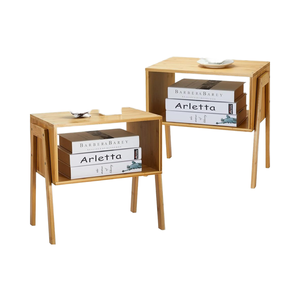 SINCERE Modern Bamboo End Tables Set of 2 Double Tier <strong>Nightstand</strong> for Bedroom Storage Bamboo Living Room Bedside Tables - Product Image 1