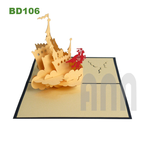 Carte de vœux en papier imprimé offset écologique de haute qualité, design japonais, paysage de château 3D fait main, pour Thanksgiving - Product Image 4