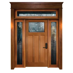 Puerta Exterior de madera de caoba, puerta de entrada de madera de teca de doble puerta, diseño contemporáneo