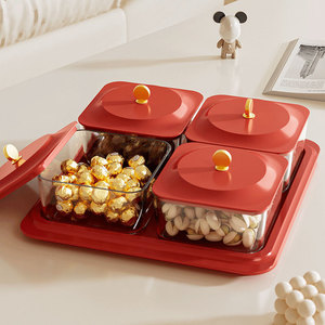 Fruit Platter With Lid 4 Compartments Rectangle <b>Storage</b> <b>Tray</b> For Home Living Room Coffee Table Snack Candy Box - Product Image 1