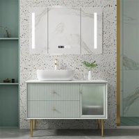 Modern berdiri bebas Modular kamar mandi Vanity hijau keramik Basin laci dibuat melamin MDF papan Bespoke desain harga grosir