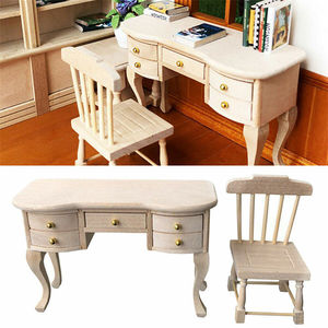Meubles de poupée en <span class=keywords><strong>bois</strong></span> 1:12 échelle maison de poupée Miniature chaise en <span class=keywords><strong>bois</strong></span> tiroir bureau jouet cadeau - Product Image 4