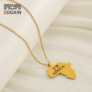 Zogxin Africa <b>Map</b> Necklace 18K Gold Plated Stainless Steel Pendant Unisex Fashion Jewelry Gift - Product Image 1