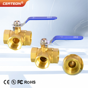 黄铜三通球阀 T L型 全通径 内螺纹接口 1/4至3/4英寸 适用于水油气流量控制用球阀 - Product Image 1