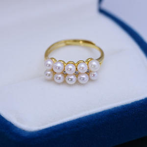 Bague en argent S925 avec perle ronde de 3-4 mm, forte luminosité, double rangée, perle scintillante, tempérament féminin, niche - Product Image 3