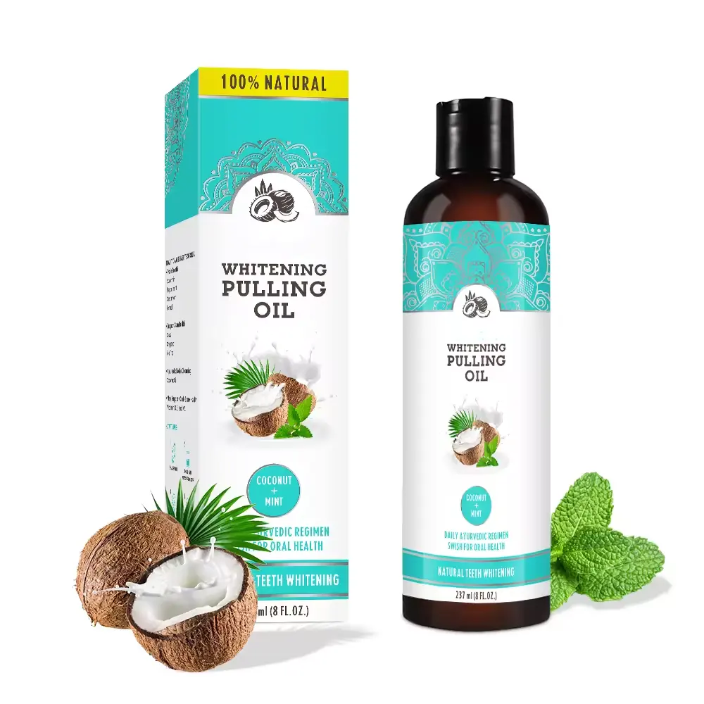 Private Label Oral Oil Pulling with Coconut & Peppermint Oil Natural Alcohol Free Mouthwash