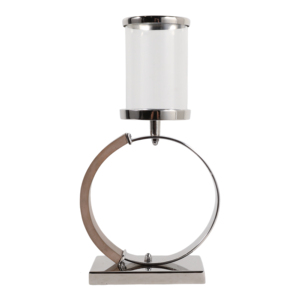 Glass <b>Hurricane</b> <b>Candle</b> Holder With Metal Ring Accent Elegant Pillar <b>Candle</b> Stand For Table Decor - Product Image 1