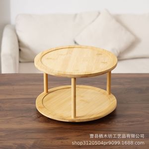 Bamboo Storage <b>Rack</b> Double Layer <b>Rotating</b> <b>Spice</b> Organizer For Kitchen Desktop Organization Multifunctional Makeup Storage - Product Image 3