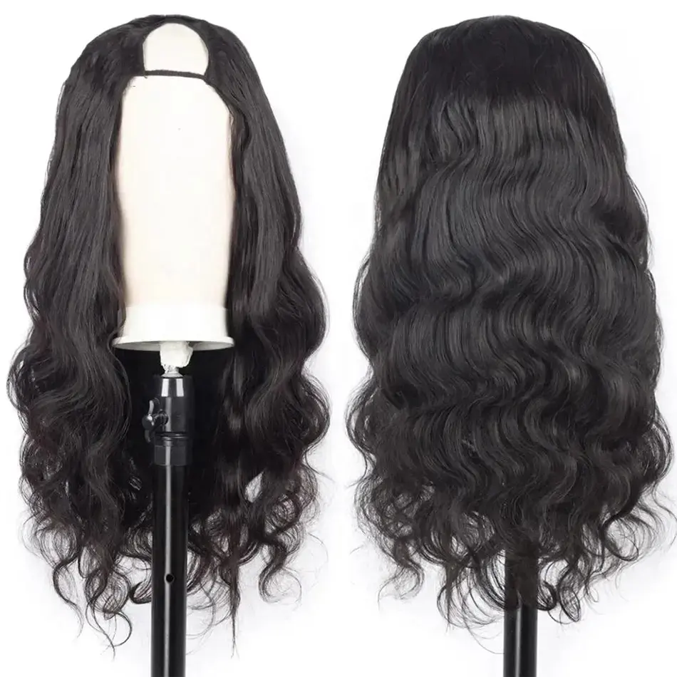 Clj Best Selling Perruque 100% Virgin Brazilian Black 10 A Grade U-Part Body Wave Wigs-Natural Human Hair For Wig Making