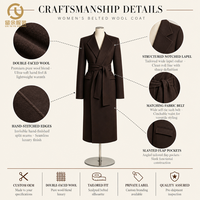 Manteau long en laine croisé pour femme OEM, marron foncé, col rabattu, style trench, coupe ajustée, décontracté, avec poches, pour l'hiver