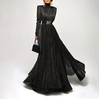 Nouvelle Robe Longue Plissée Élégante Décontractée à Col Semi-Montant et Manches Longues pour Femme Grande Taille – Idéale pour les Soirées