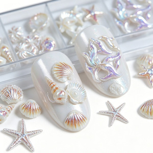 Décoration d'<span class=keywords><strong>ongles</strong></span> multi-styles thème Océan, 12 compartiments, étoile de mer, coquillage, cocotier, strass en alliage effet aurore, DIY, à poser - Product Image 3