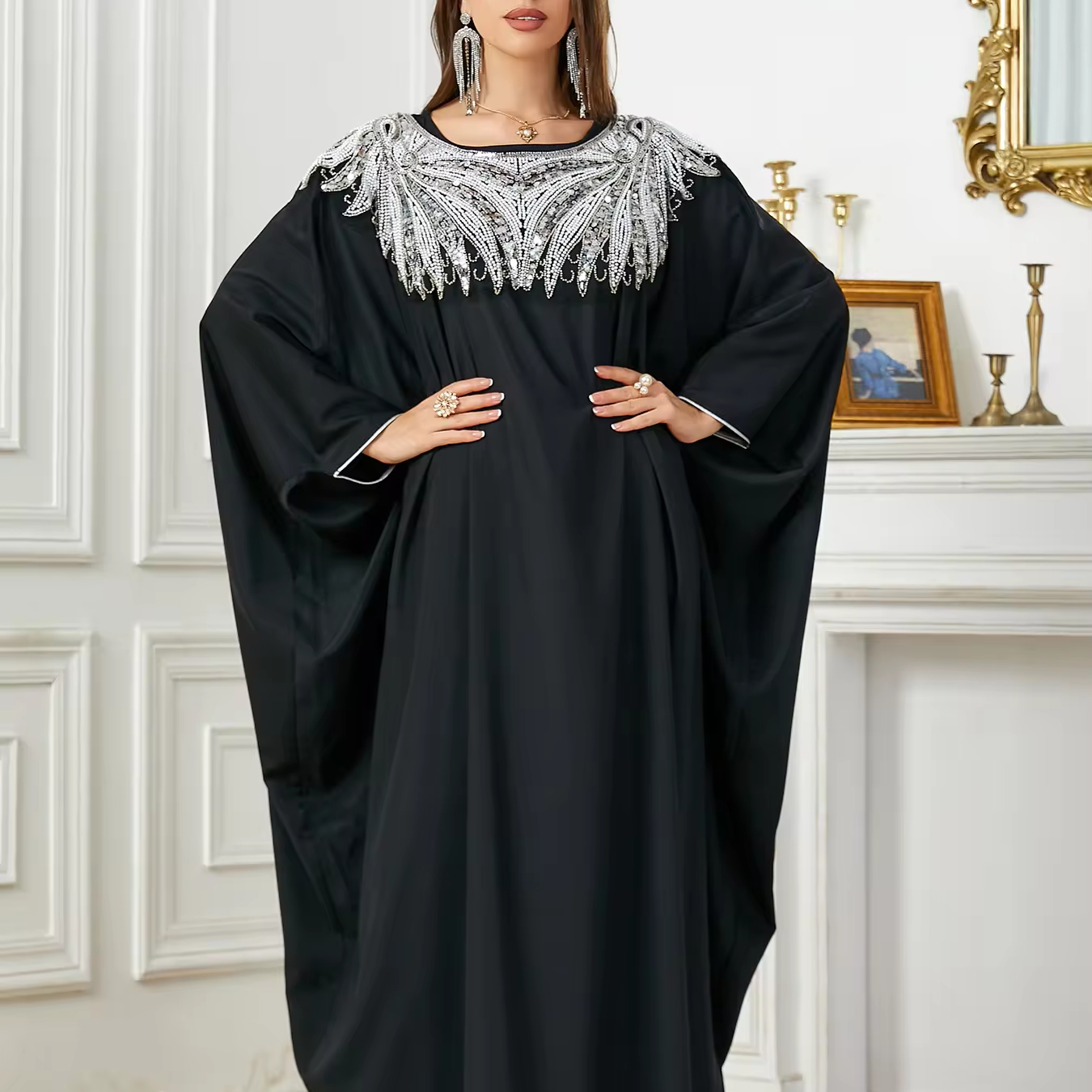Wholesale diamond abaya Plus ize batwing Muslim Dress muslimisches,2 Pieces