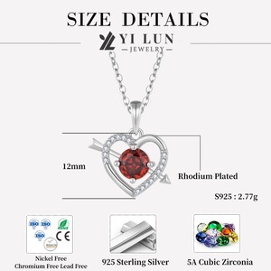 925 perak Sterling kalung liontin hati panah Cupid zirkonia merah untuk hadiah Hari Valentine atau Hari Jadi - Product Image 4