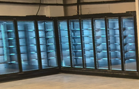 Réfrigérateur commercial multi-étagères ouvert avec portes vitrées, éclairage LED éco et dégivrage automatique pour supermarchés