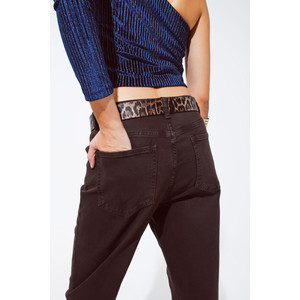 Jeans a Vita Media in Cotone, Modello Slouchy, Colore Marrone Cioccolato - Product Image 2
