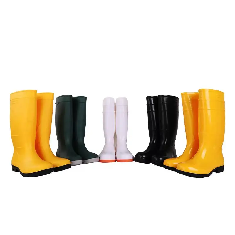 Capelli lisci stivali da lavoro gialli di alta qualità per uso alimentare stivali da pioggia di sicurezza con suola in acciaio PVC Wellington all'ingrosso