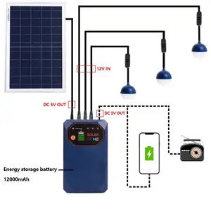 H2 10w Solar Panel Controller 38WH Power Kit Light 12000mAH Battery 12v 5V USB Phone Charger Home Solar Energy Storage System