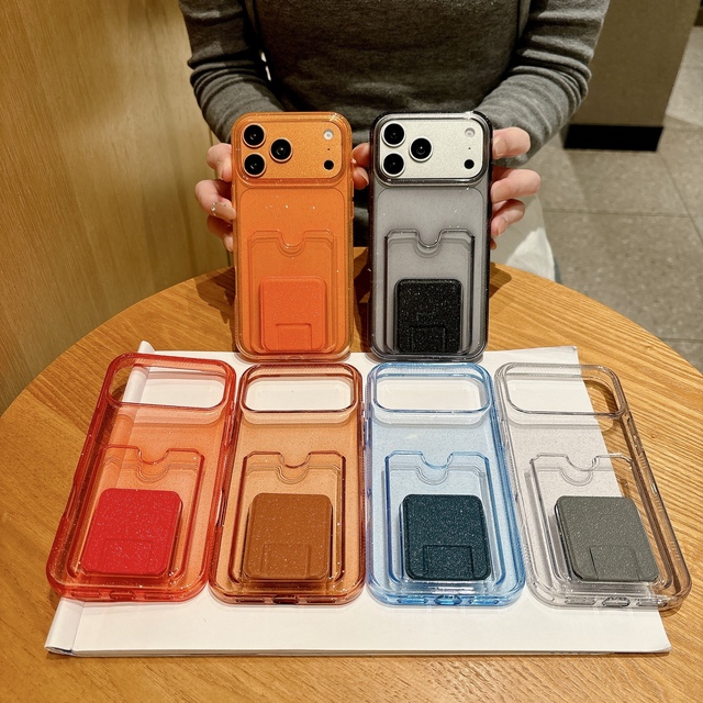 New Design Soft Tpu Glitter Card Wallet Mobile Phone Case for iPhone 13 14 15 16 17 Air 17 Pro Max Back Cover with Phone Holder