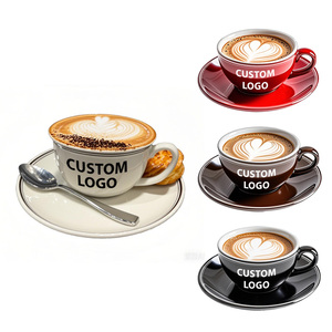 Vente en gros de tasse à café et soucoupe en céramique à bord argenté avec logo personnalisé, ensembles tasse et assiette, café avec emballage en boîte rigide - Product Image 1