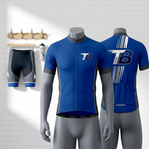 เสื้อปั่นจักรยานแขนสั้นสีน้ำเงินสำหรับผู้ชาย TB Sports พร้อมซิป ดีไซน์ระบายอากาศได้ดี มีกระเป๋า ลายพิมพ์แบบซับลิเมชั่น - Product Image 1