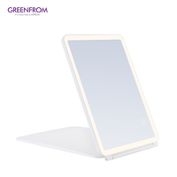 Top vente forme carrée pliant voyage maquillage miroir 180 degrés Rotation LED Table miroir avec 3 couleurs lumières