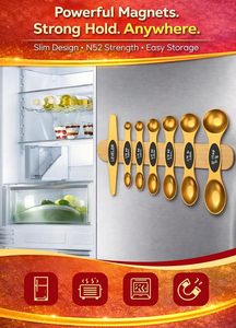 Set di Cucchiai Dosatori Magnetici con Potenti Magneti N45, Acciaio Inossidabile Resistente, Senza BPA, Set Multicolore di 8 Livellatori (Oro) - Product Image 3