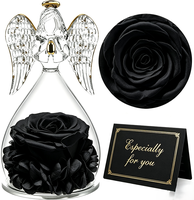 Rose éternelle préservée faite à la main, petit ange sous cloche en verre, boîte cadeau décorative, Saint-Valentin, Noël, remise de diplôme