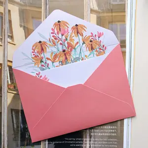 Op Maat Gemaakte 4-kleuren Offsetdruk Bloemenletterset Voor Zakelijke Gewone Logo-Envelop Schrijfpapier Verpakking Portemonnee