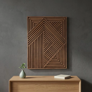 Premium Handmade Mango <b>Wood</b> Carved Wall Art Panel In <b>Rustic</b> Brown Finish For Home Interior Decoration Living Room Bedroom - Product Image 3
