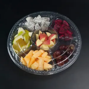बड़े ताजे फल सलाद 800 जी राउंड तीन ग्रिड कट बॉक्स वर्गीकरण पैकिंग बॉक्स सतीले के साथ सैंडविच प्लैटर ट्रे