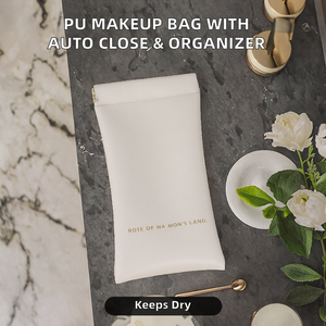 Fashion Multifunctional PU Cosmetic Organizer Bag Automatic Cover Closure Water Resistant Durable Portable Travel <b>Makeup</b> Bag - Product Image 2