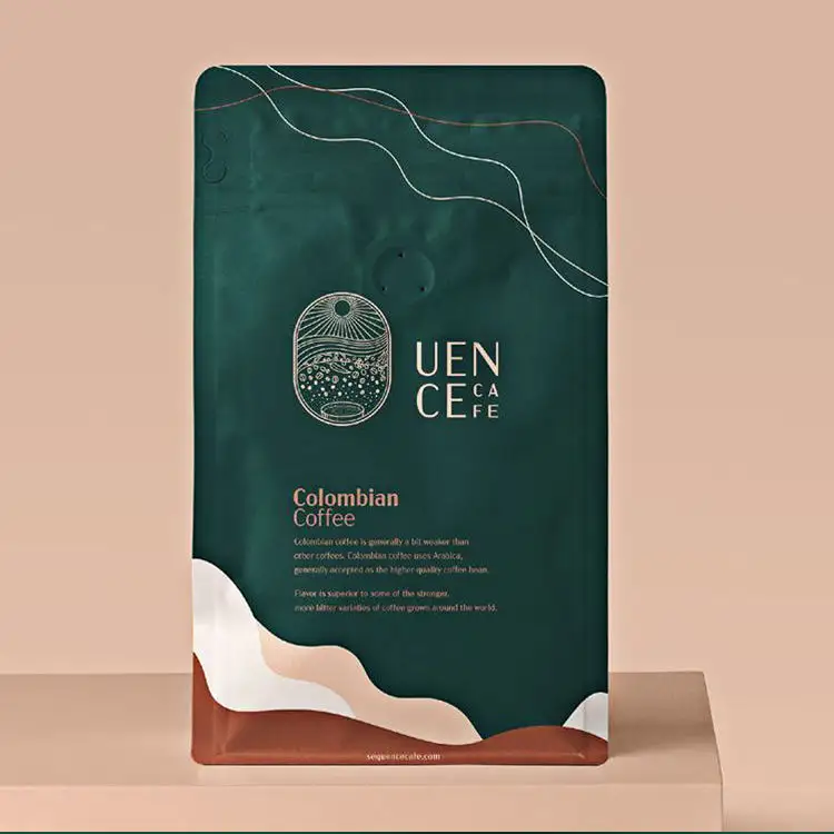 Custom Printed 250G Cafe Empty Coffee Bean Tea Packaging Pouch Flat Box Bottom Coffee Bag With Valve And Zipper