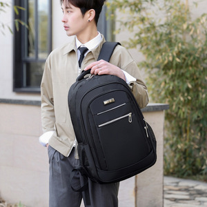 Men's <b>Backpack</b> <b>Large</b> Capacity Laptop Bag Business Travel School Use Blue Solid Color Detachable Straps Interior Zipper Pocket - Product Image 3