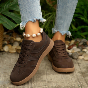Baskets de sport vintage en <span class=keywords><strong>cuir</strong></span> véritable <span class=keywords><strong>marron</strong></span> pour <span class=keywords><strong>femme</strong></span> - Nouveauté 2026, chaussures de sport décontractées plates à lacets, polyvalentes, blanches - Product Image 4