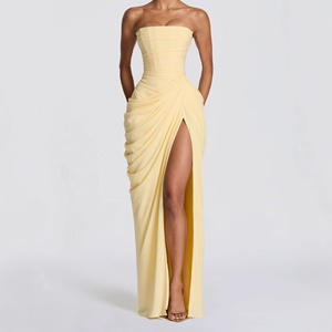 OUDINA Nuevas Llegadas 2026 Vestido Largo <span class=keywords><strong>Elegante</strong></span> y Sexy sin Tirantes con Abertura Alta Estilo Francés - Product Image 1