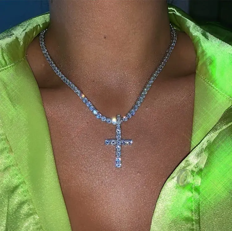 Groothandel Zilveren Ketting Jezus Ketting Trendy Christelijke Gebed Ketting Kristallen Kruis Hanger Ketting