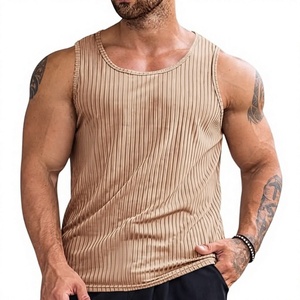 Camiseta sin Mangas para Hombre Ever Glow, Tejido Sólido de Poliéster/Algodón, Cuello Redondo, Casual, Talla Grande, Beige, Secado Rápido, Transpirable - Product Image 1