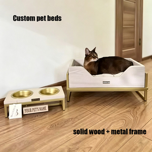 Cama de madera al por mayor para perros y gatos con cojín, sofá elevado de madera contrachapada para perros, muebles para mascotas con estructura metálica elevada - Product Image 1
