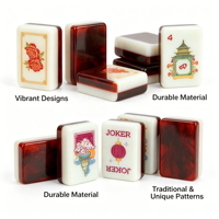 Mahjong vintage à base d'ambre rouge grainé, motif Dragon Phénix imprimé tendance nationale, artisanat gaufré pour le jeu de loisirs à domicile