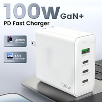 Chargeur rapide USB-C GaN 100W avec écran LED, 2 ports USB-C, 2 ports USB-A, adaptateur mural PD multi-ports, prise UK EU US AU, chargeur de voyage
