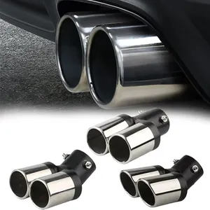 Tubo de escape decorativo cromado de acero inoxidable de 2.48 pulgadas con doble salida para coche - Product Image 1