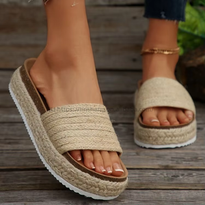 Spring Summer Collection Plus Size European American Style Platform Sole <b>Rope</b> Sandals for Women Slip-On PU New Thick - Product Image 4