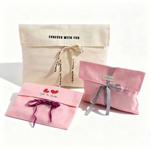 Bolsa de Embalaje de Algodón con Logotipo Bordado Personalizado, Bolsa de Algodón con Borde Ondulado Reutilizable con Lazo, Bolsa para Ropa, Libros y Bufandas - Product Image 6